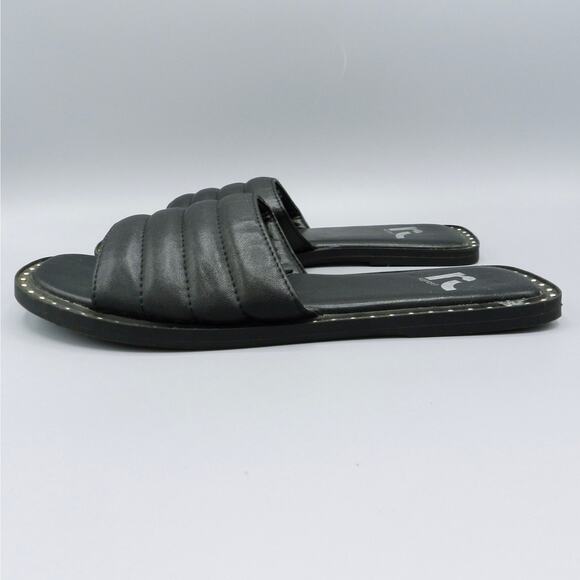 Report Rosalee Puff Slide Sandals Studded Sz 7 Black Faux Leather Square Toe - Picture 3 of 10